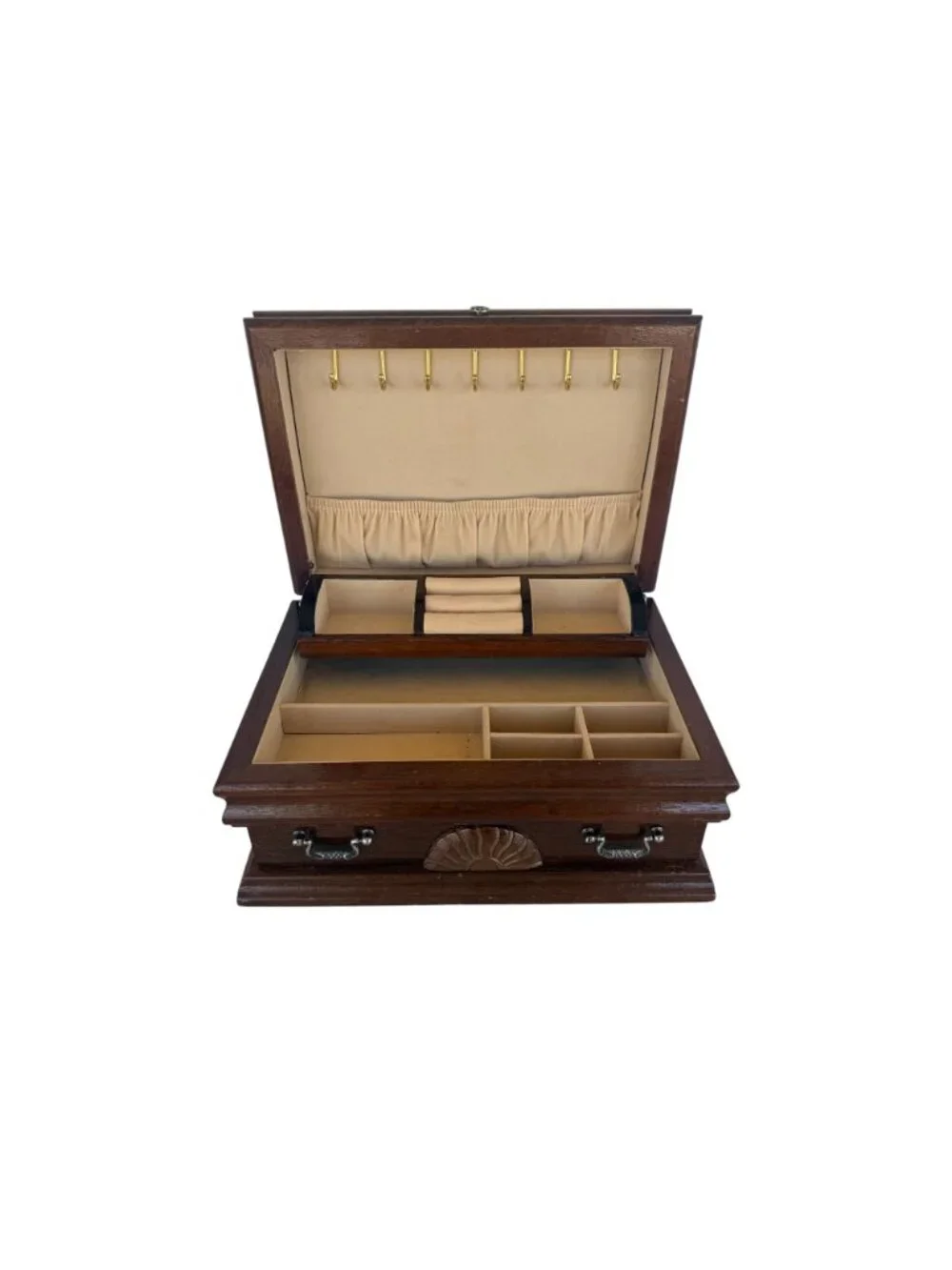 Vintage 1987 Wooden Jewelry Box Rosalco Commodore Collection Velvet Interior